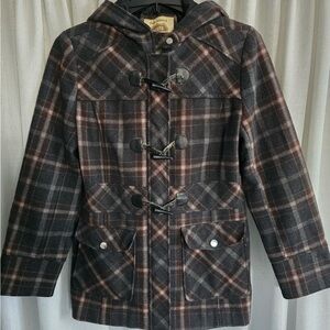 Wool Route 66 Plaid Hooded Jacket - Black and Brown